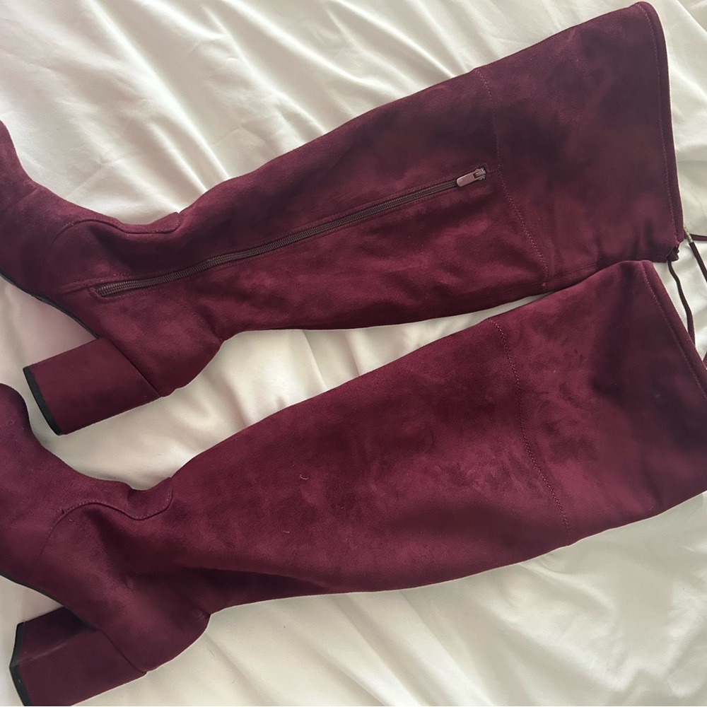 Burgundy Suede Knee-High Boots
